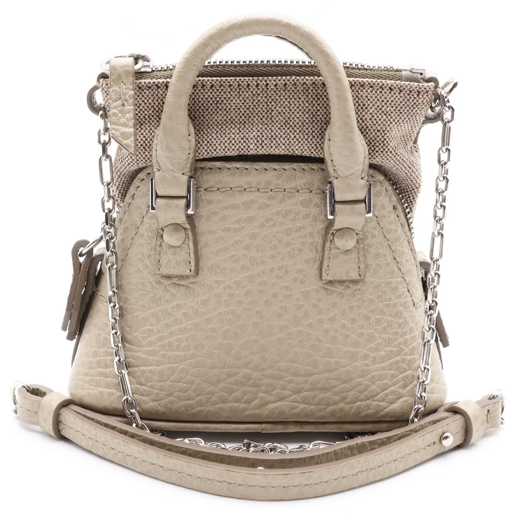Maison Martin Margiela(メゾンマルタンマルジェラ) 5AC ベビー ミニハンドバッグ ショルダーバッグ ベージュ キャンバス×レザー シルバー金具 レディース