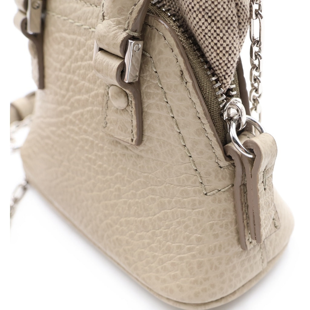 Maison Martin Margiela(メゾンマルタンマルジェラ) 5AC ベビー ミニハンドバッグ ショルダーバッグ ベージュ キャンバス×レザー シルバー金具 レディース