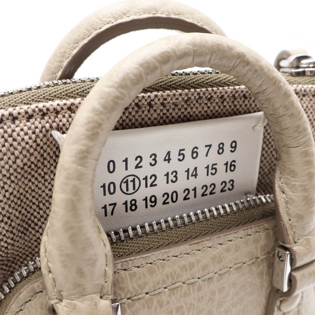 Maison Martin Margiela(メゾンマルタンマルジェラ) 5AC ベビー ミニハンドバッグ ショルダーバッグ ベージュ キャンバス×レザー シルバー金具 レディース