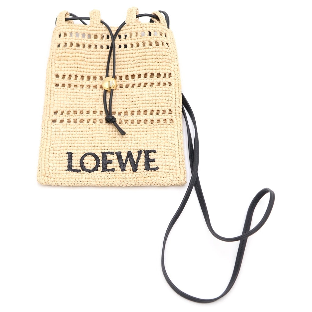 LOEWE(ロエベ) ラフィアドローストリングポケット アナグラム ショルダーバッグ ミニバッグ ベージュ ラフィア レディース
