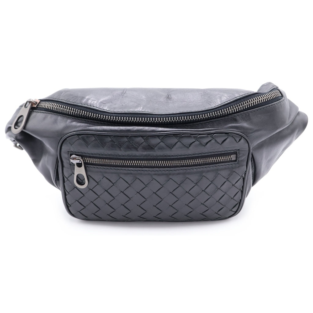 BOTTEGA VENETA(ボッテガヴェネタ) イントレチャート レザー ボディバッグ ウエストバッグ ショルダーバッグ ブラック
