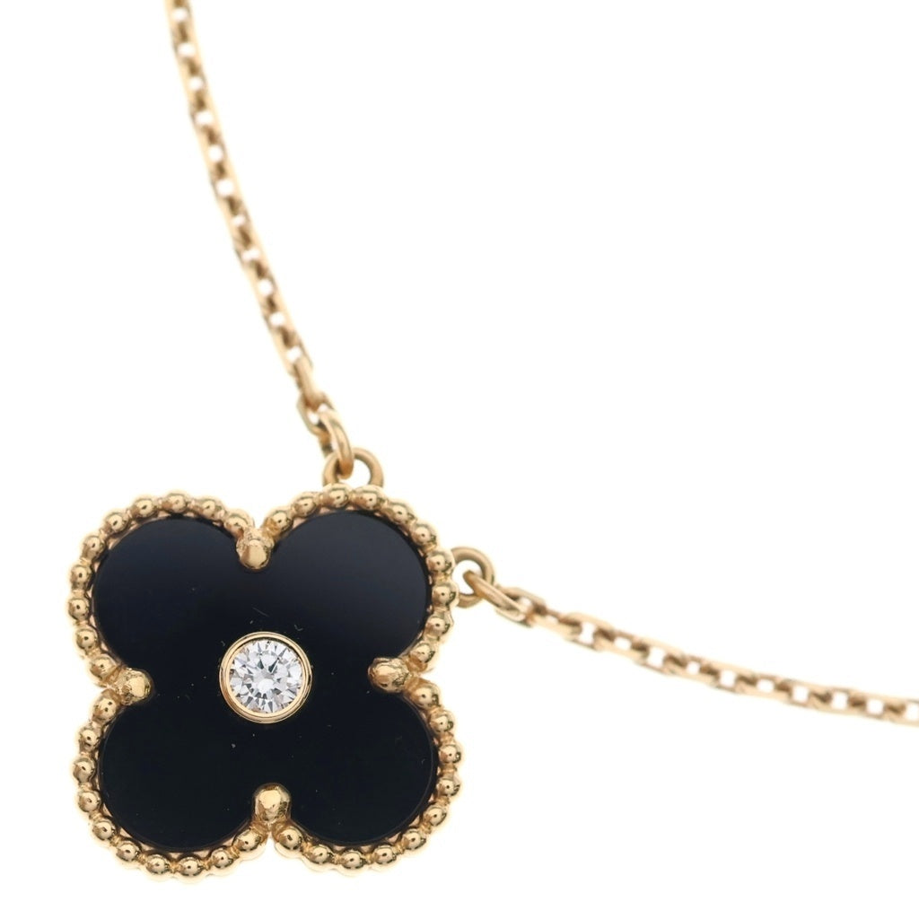 Van Cleef & Arpels(ヴァンクリーフアンドアーペル) ヴィンテージアルハンブラ ネックレス ペンダント オニキス 1Pダイヤ K18PG ピンクゴールド レディース