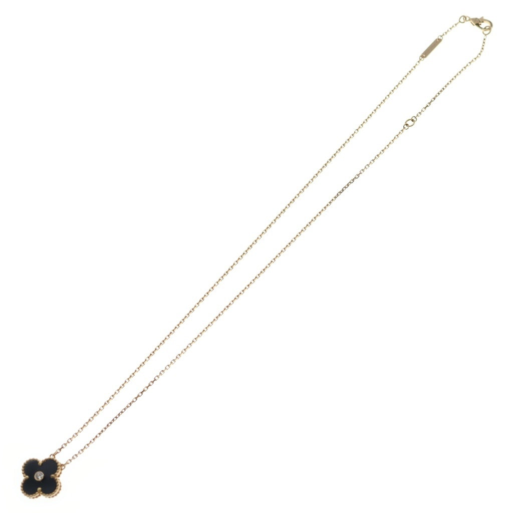 Van Cleef & Arpels(ヴァンクリーフアンドアーペル) ヴィンテージアルハンブラ ネックレス ペンダント オニキス 1Pダイヤ K18PG ピンクゴールド レディース