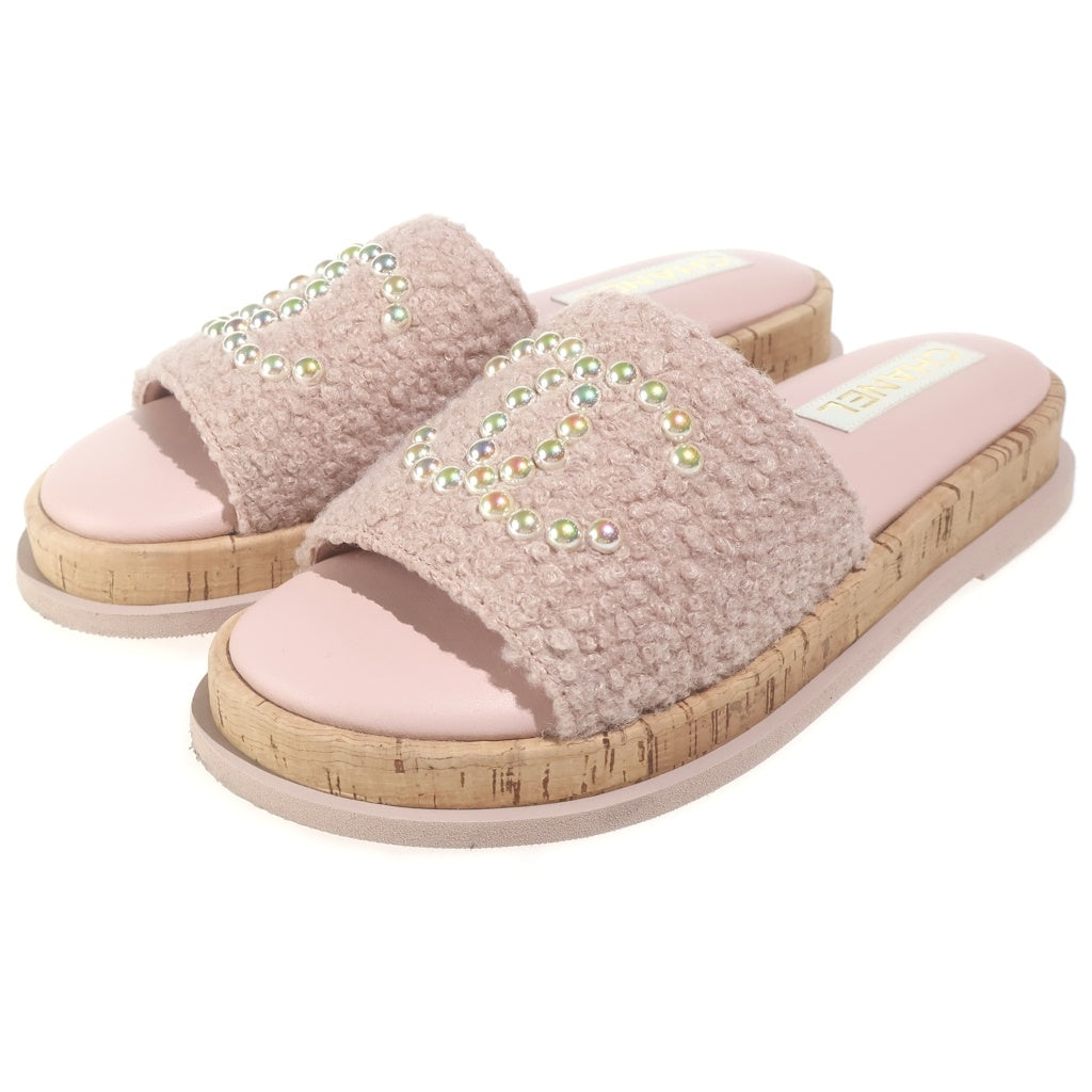 CHANEL(シャネル) ココマーク パール ムートン レザー サンダル ピンク レディース G45575