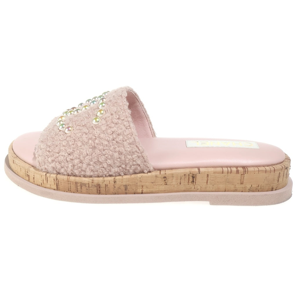 CHANEL(シャネル) ココマーク パール ムートン レザー サンダル ピンク レディース G45575
