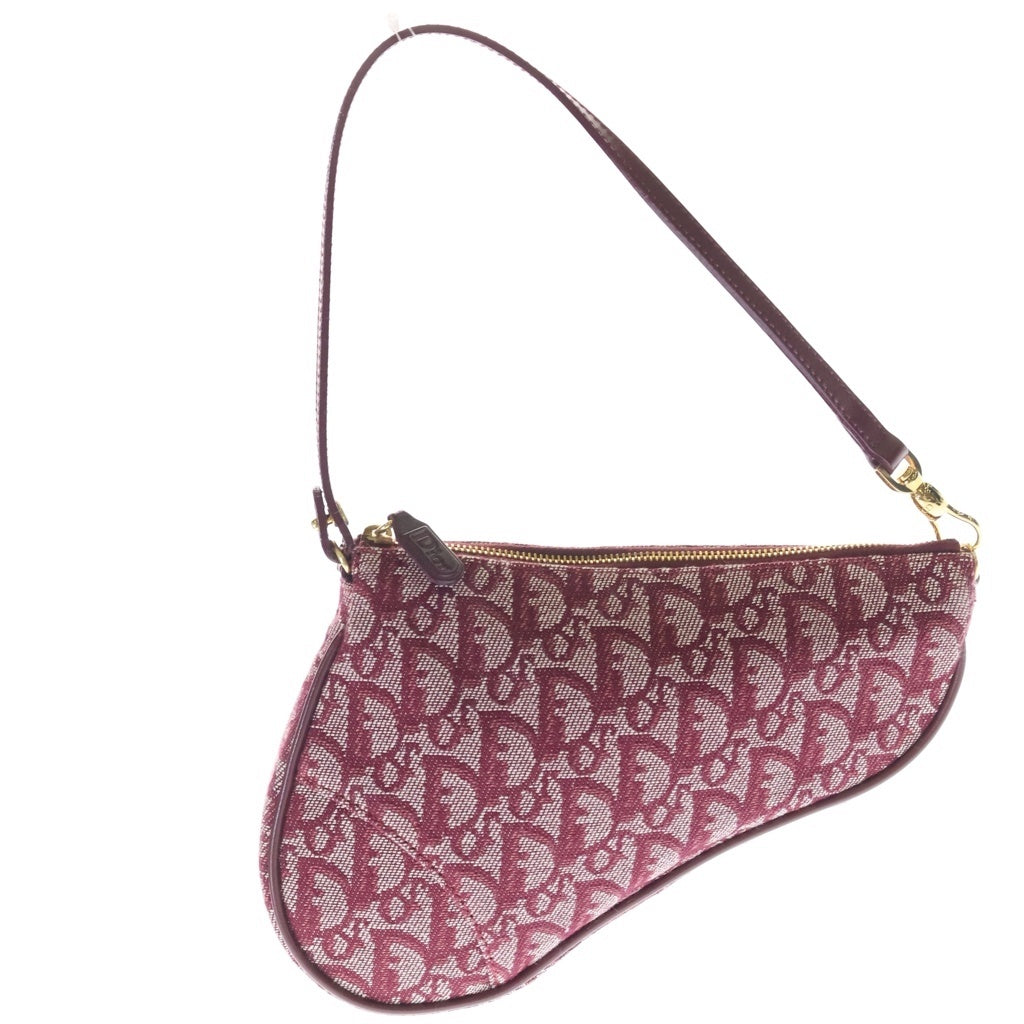 DIOR(ディオール) トロッター サドルバック ミニハンドバッグ ポーチ ボルドー ワインレッド レザー×キャンバス ゴールド金具 レディース