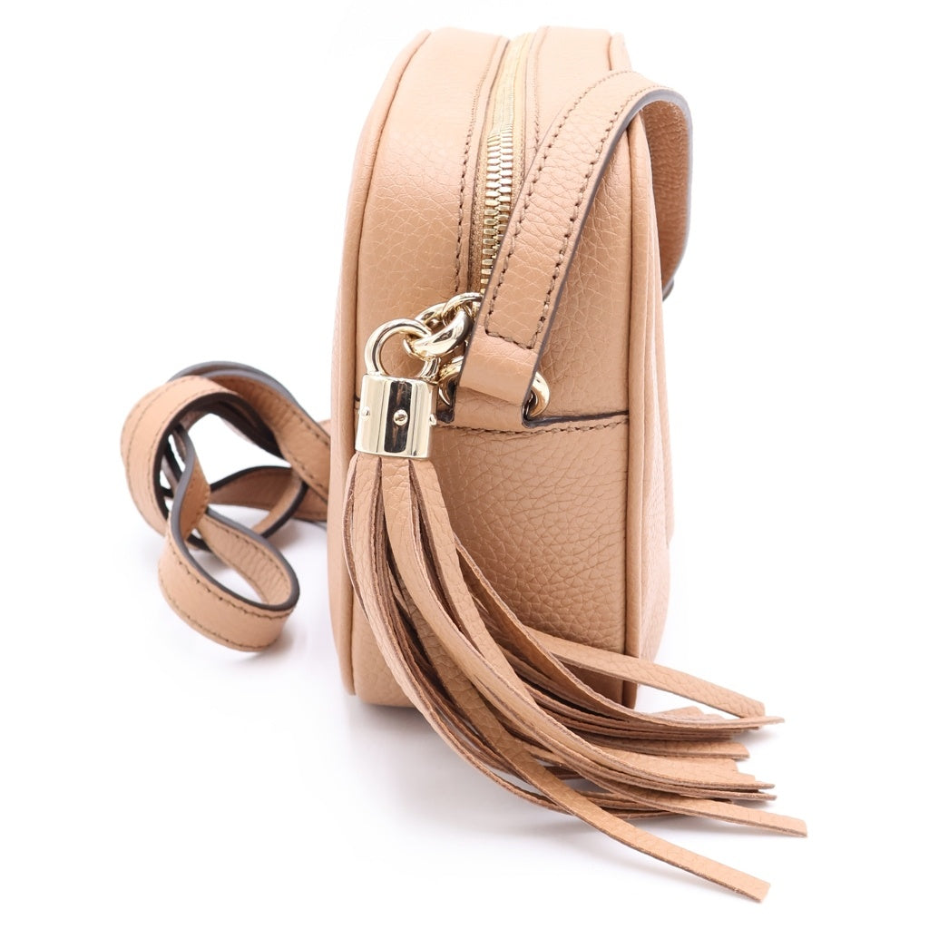 GUCCI(グッチ) ソーホー インターロッキングG タッセル フリンジレザー スモールディスコバッグ ショルダーバッグ ベージュ 308364 レディース