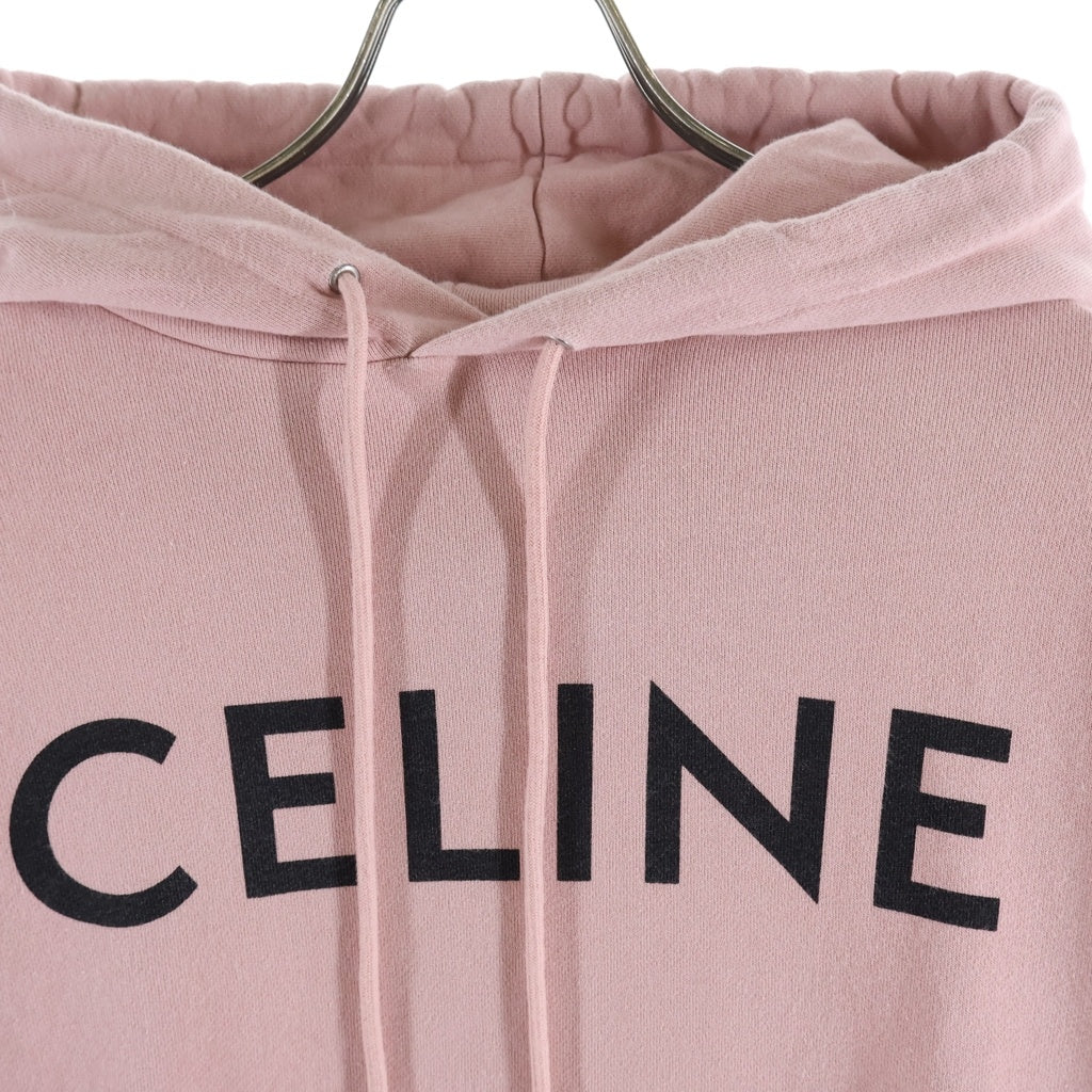 CELINE(セリーヌ) ロゴプリント コットン ルーズ フーディー スウェット パーカー #S ピンク 2Y321670Q