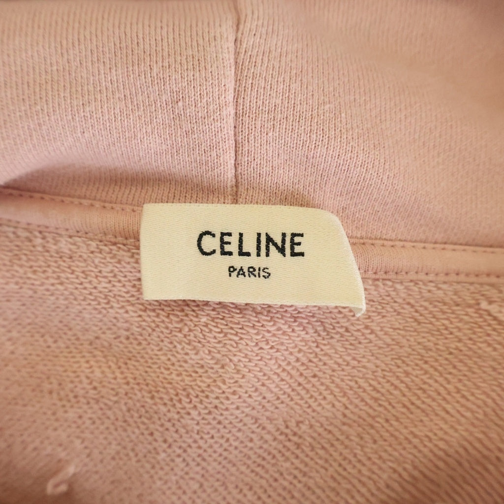 CELINE(セリーヌ) ロゴプリント コットン ルーズ フーディー スウェット パーカー #S ピンク 2Y321670Q