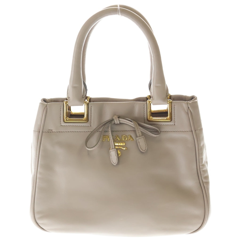 PRADA(プラダ) リボン 2WAYハンドバッグ ショルダーバッグ グレージュ レザー BN2245 ゴールド金具 レディース