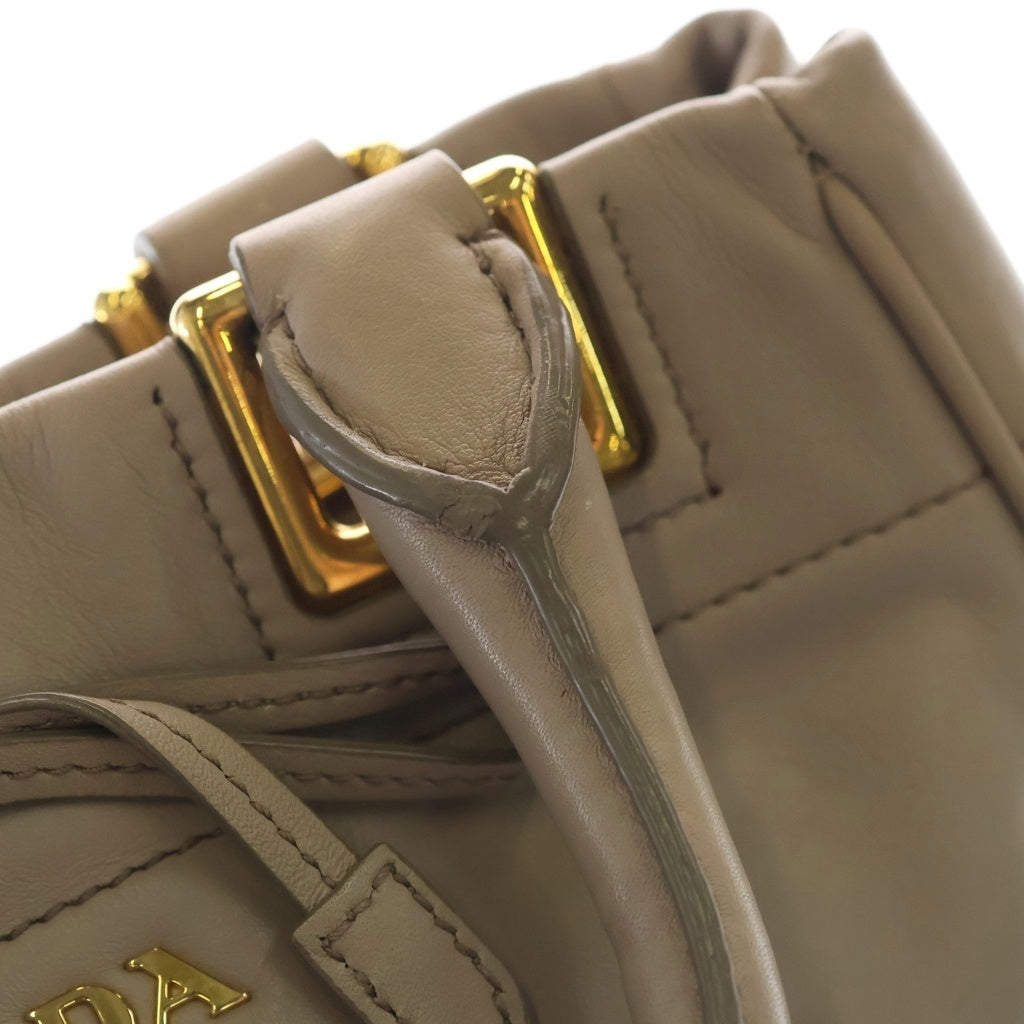 PRADA(プラダ) リボン 2WAYハンドバッグ ショルダーバッグ グレージュ レザー BN2245 ゴールド金具 レディース