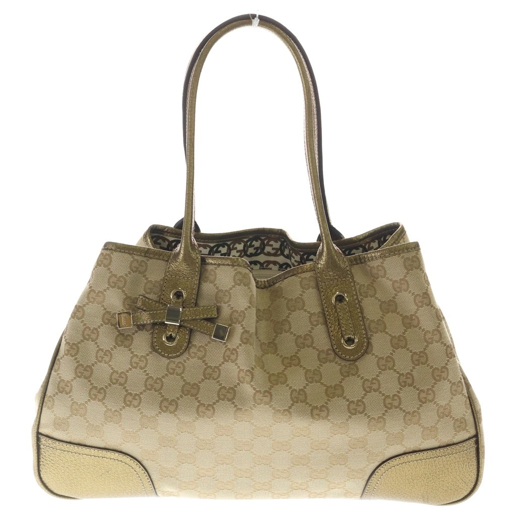 GUCCI(グッチ) プリンシー ハンドバッグ トートバッグ ゴールド レザー×キャンバス ゴールド金具 レディース