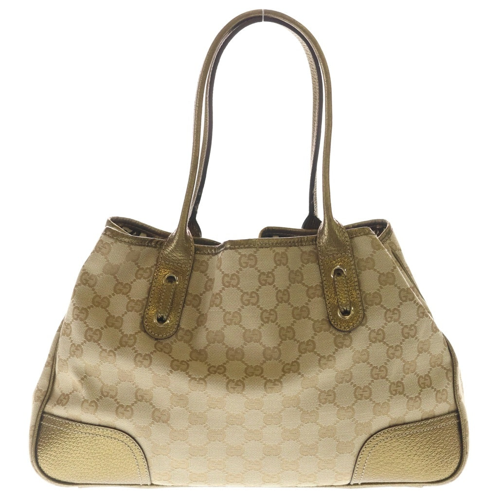 GUCCI(グッチ) プリンシー ハンドバッグ トートバッグ ゴールド レザー×キャンバス ゴールド金具 レディース