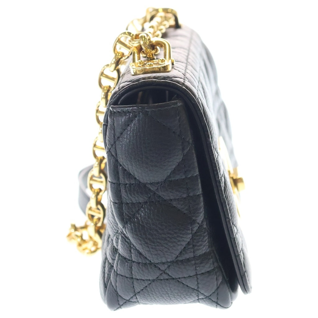 Christian Dior(クリスチャンディオール) カロ25 ミディアム カナージュ レザー チェーンショルダーバッグ ゴールド金具 ブラック レディース