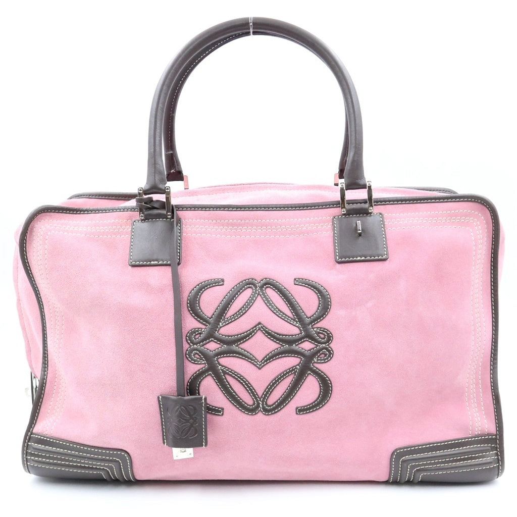 LOEWE(ロエベ) アマソナ アナグラムロゴ スエードレザー ハンドバッグ シルバー金具 ピンク レディース