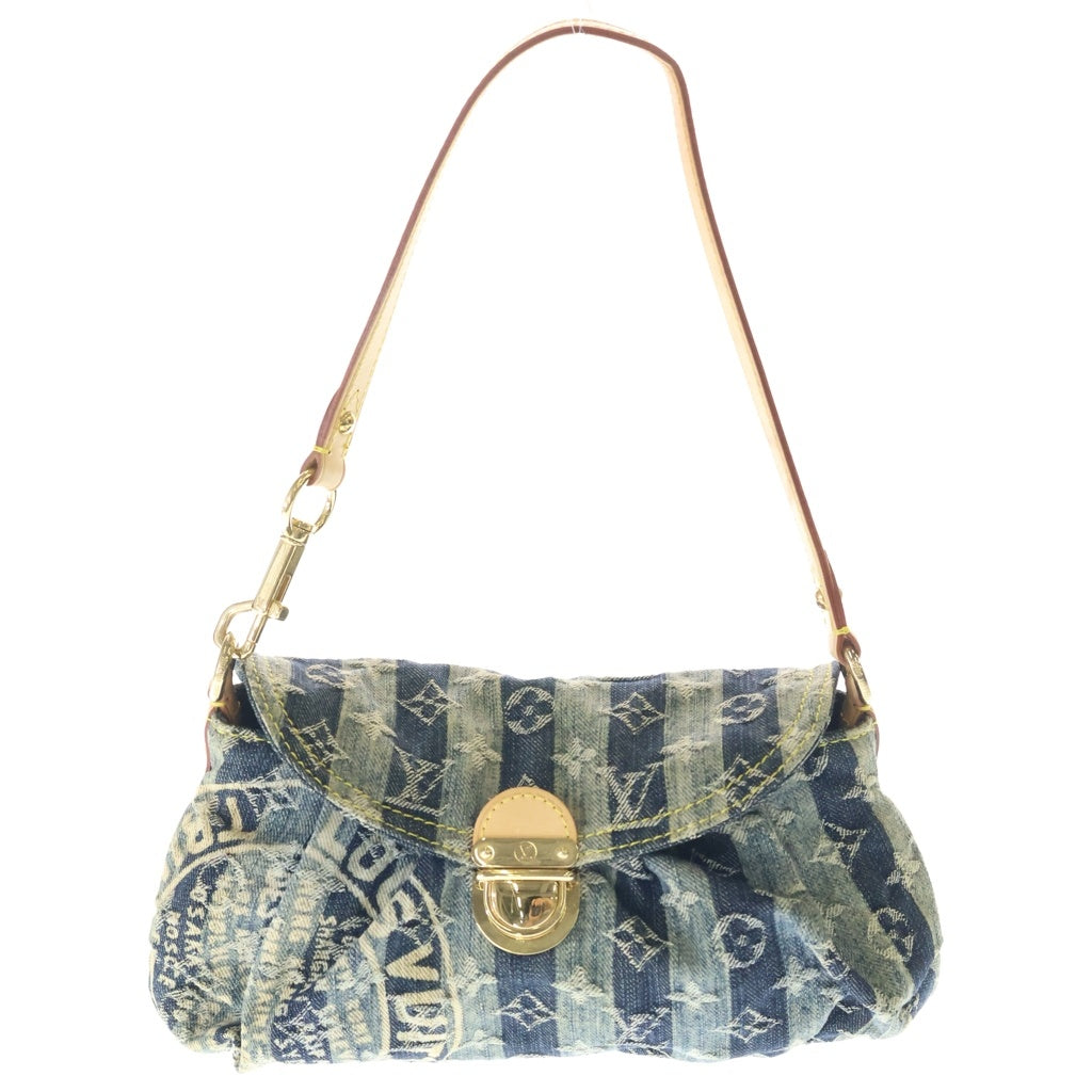 LOUIS VUITTON(ルイヴィトン) モノグラムデニム ミニプリーティ レイエ レザー ハンド ワンショルダーバッグ ゴールド金具 インディゴ M95333 レディース