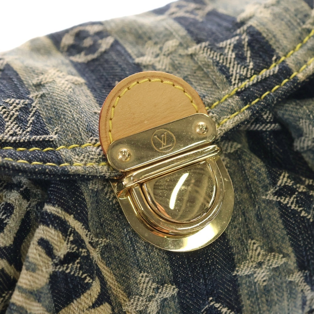 LOUIS VUITTON(ルイヴィトン) モノグラムデニム ミニプリーティ レイエ レザー ハンド ワンショルダーバッグ ゴールド金具 インディゴ M95333 レディース