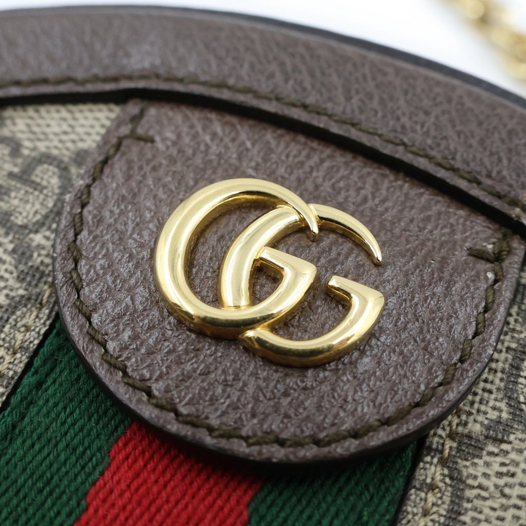 GUCCI(グッチ) オフィディア GGスプリーム ミニ ラウンドショルダーバッグ ブラウン PVC×レザー 550618 レディース
