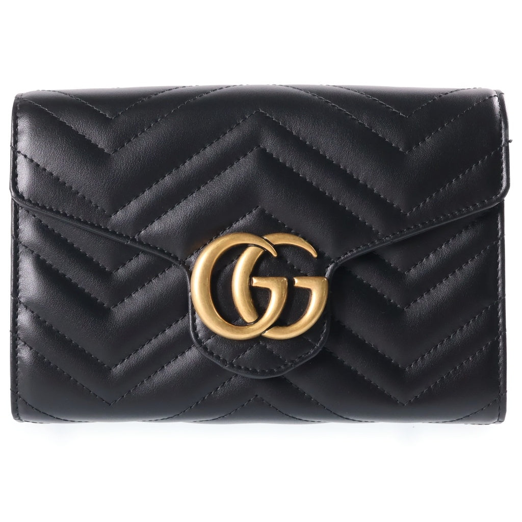 GUCCI(グッチ) GGマーモント チェーンショルダーバッグ ブラック レザー 474575 ゴールド金具 レディース