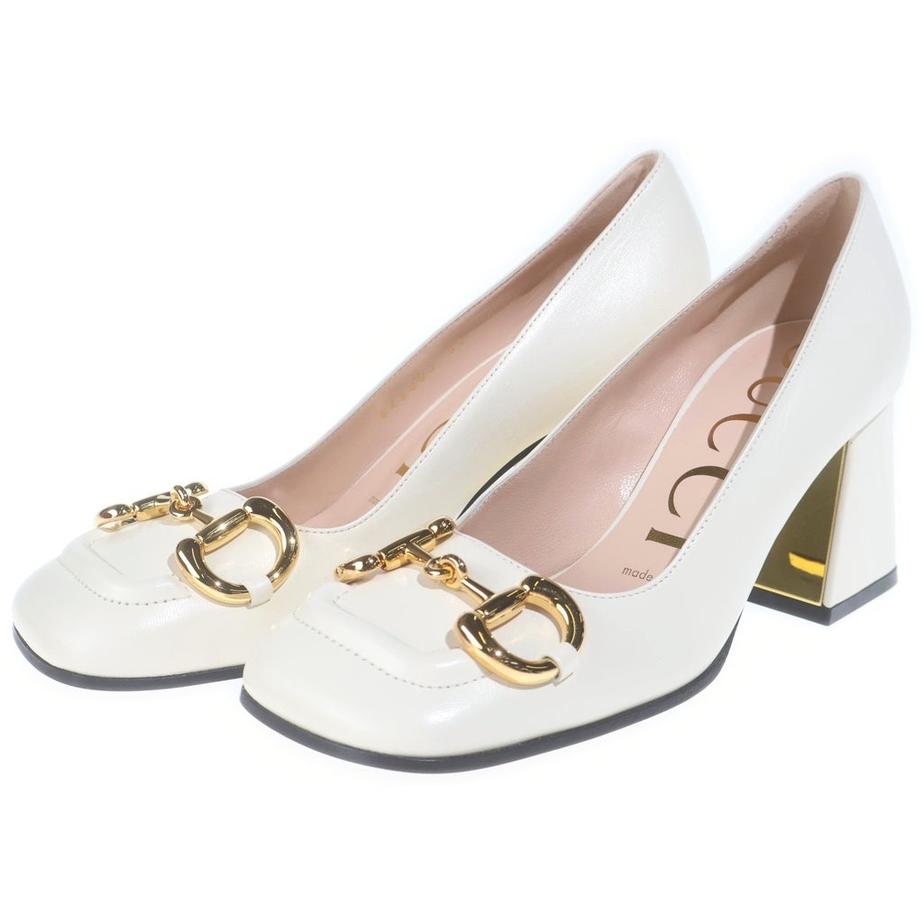 GUCCI(グッチ) ホースビット レザー ヒール パンプス シューズ アイボリー レディース 643886