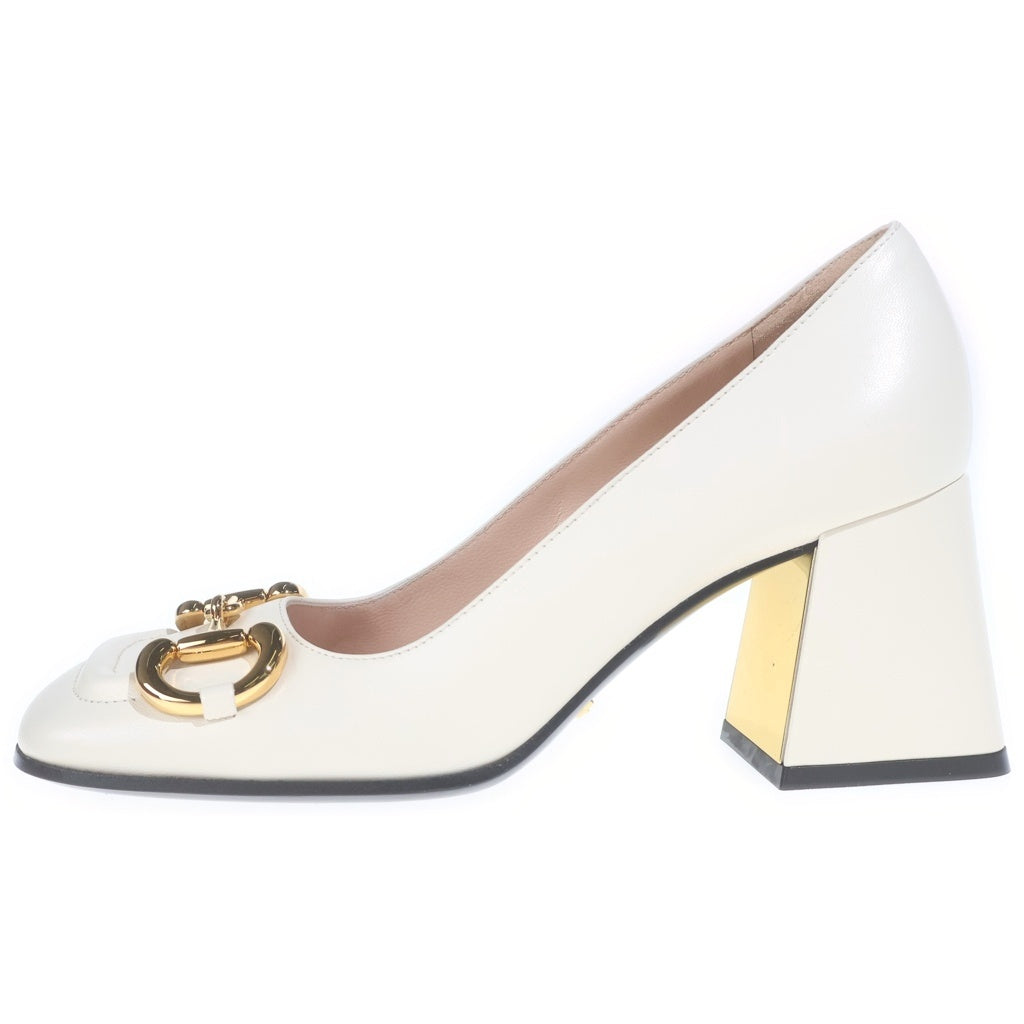GUCCI(グッチ) ホースビット レザー ヒール パンプス シューズ アイボリー レディース 643886