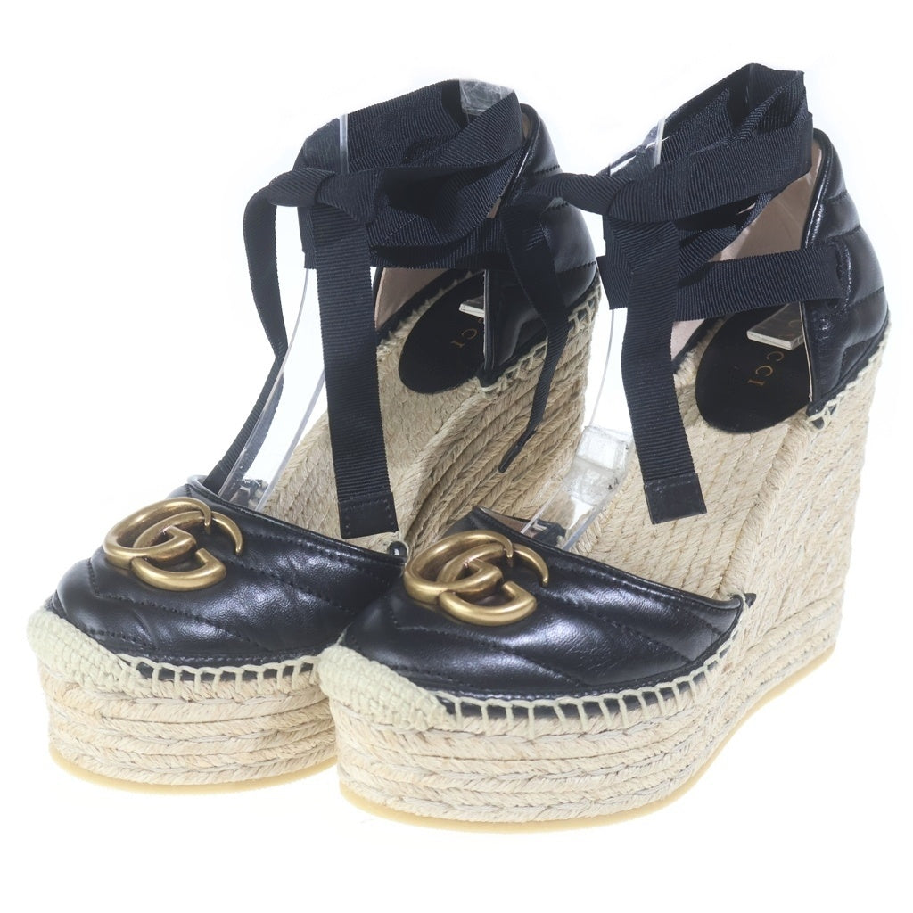 GUCCI(グッチ) GGマーモント レザー エスパドリーユ ウェッジソール ヒール サンダル パンプス シューズ ブラック レディース 573023