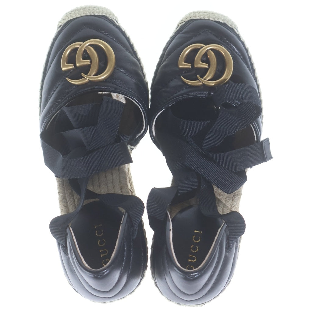 GUCCI(グッチ) GGマーモント レザー エスパドリーユ ウェッジソール ヒール サンダル パンプス シューズ ブラック レディース 573023
