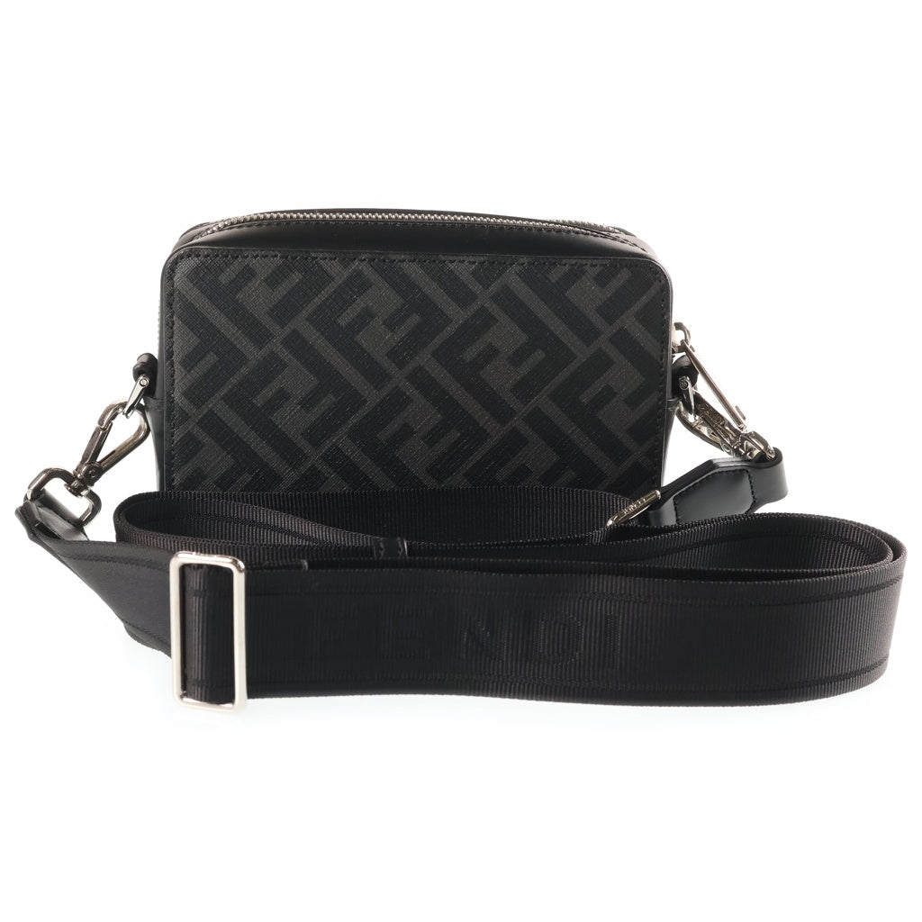 FENDI(フェンディ) スクエアFF カメラケース ショルダーバッグ 2WAY ズッカ柄 PVC レザー シルバー金具 ブラック 7M0357 レディース
