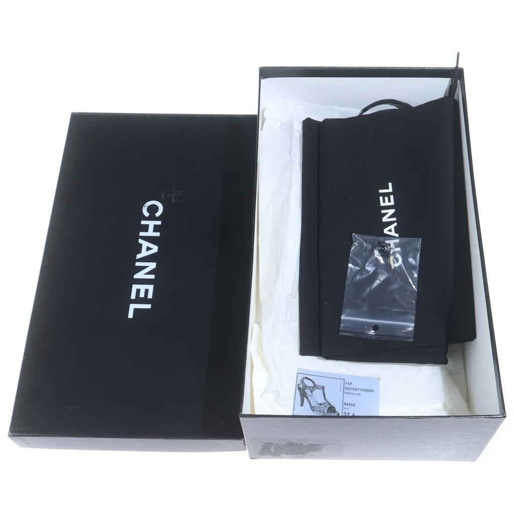 CHANEL(シャネル) ココマーク レース柄 レザー ヒール サンダル シューズ ブラック レディース G27567