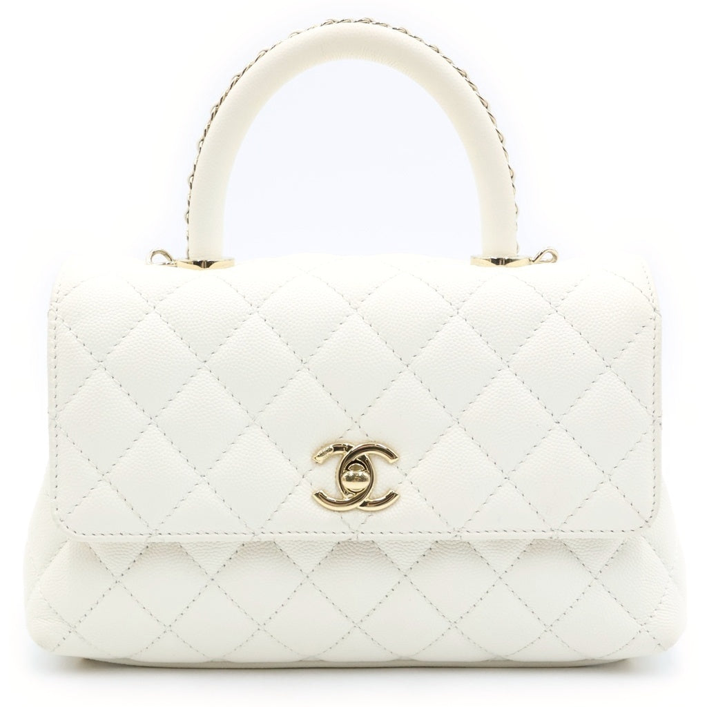 CHANEL(シャネル) ココハンドル 2WAYハンドバッグ チェーンハンドル ショルダーバッグ ホワイト キャビアスキン A92990 ゴールド金具 レディース