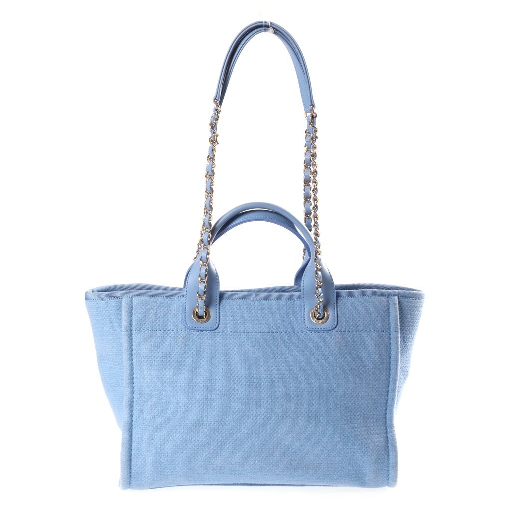 CHANEL(シャネル) ドーヴィル スモールショッピングバッグ チェーンハンドバッグ ブルー レザー×キャンバス AS3257 プレートシリアル ゴールド金具 レディース