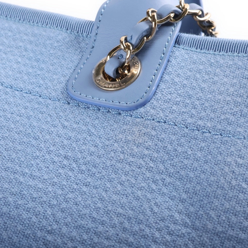 CHANEL(シャネル) ドーヴィル スモールショッピングバッグ チェーンハンドバッグ ブルー レザー×キャンバス AS3257 プレートシリアル ゴールド金具 レディース
