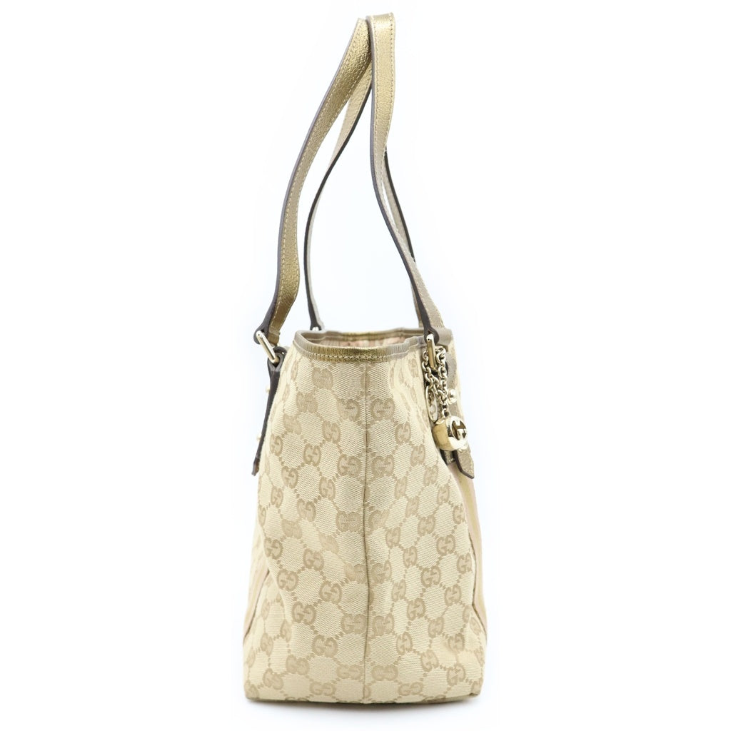 GUCCI(グッチ) シェリーライン GGキャンバス メタリックレザー トートバッグ ベージュ/ゴールド 137396 レディース