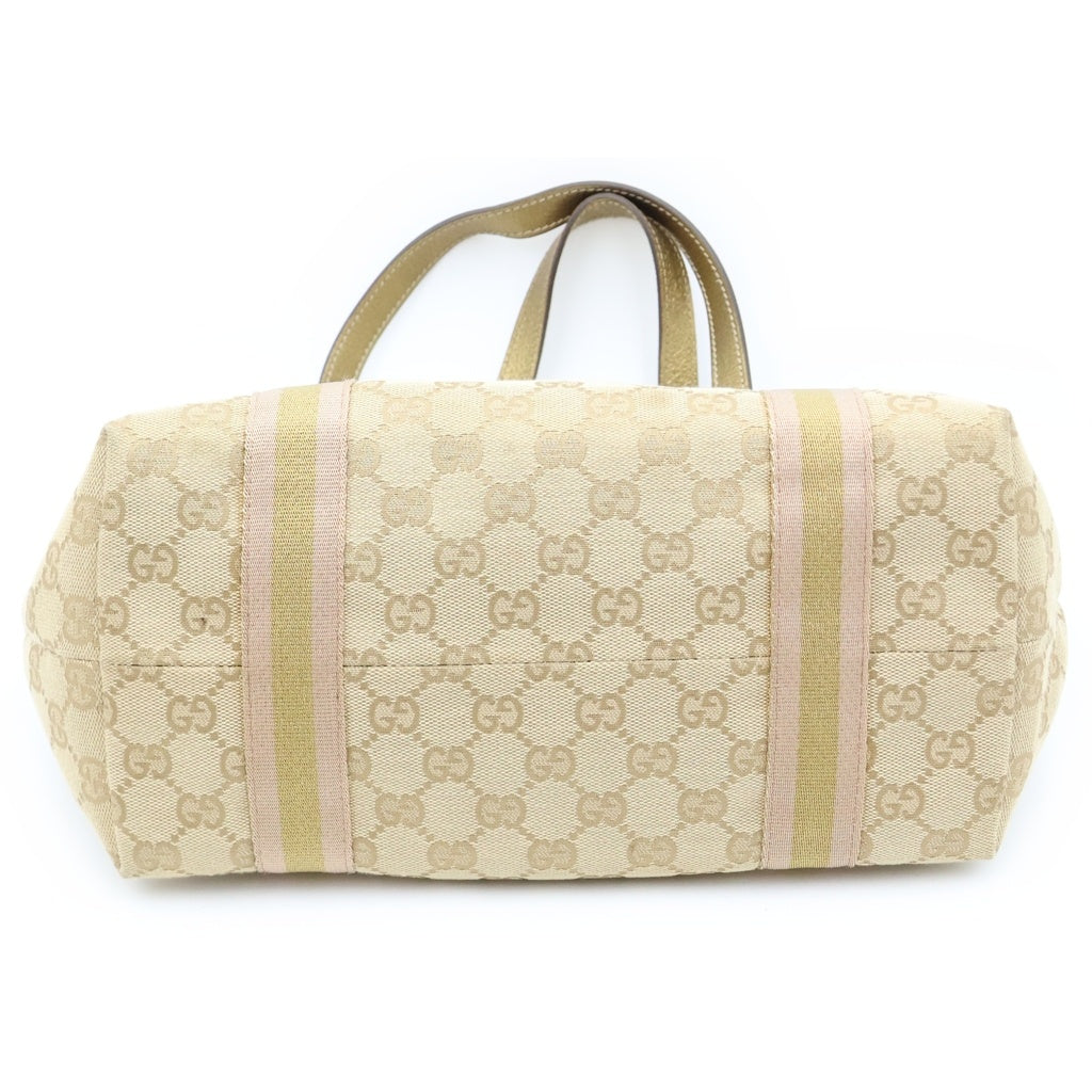 GUCCI(グッチ) シェリーライン GGキャンバス メタリックレザー トートバッグ ベージュ/ゴールド 137396 レディース