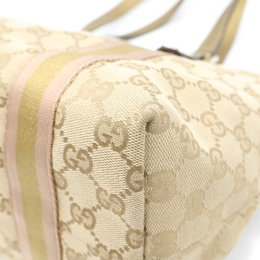 GUCCI(グッチ) シェリーライン GGキャンバス メタリックレザー トートバッグ ベージュ/ゴールド 137396 レディース