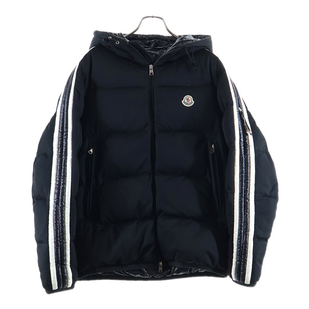 MONCLER(モンクレール) SANBESAN 胸ロゴワッペン刺繍 サイドライン フーデッドジップアップダウンジャケット ブラック H20911A00237-899RX