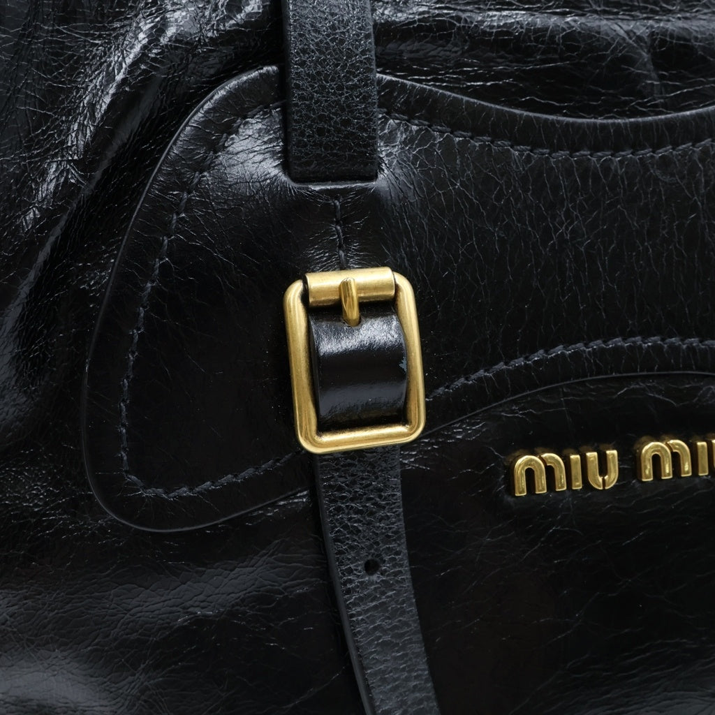 miumiu(ミュウミュウ) ロゴ ハンドバッグ トートバッグ ブラック レザー ゴールド金具 レディース