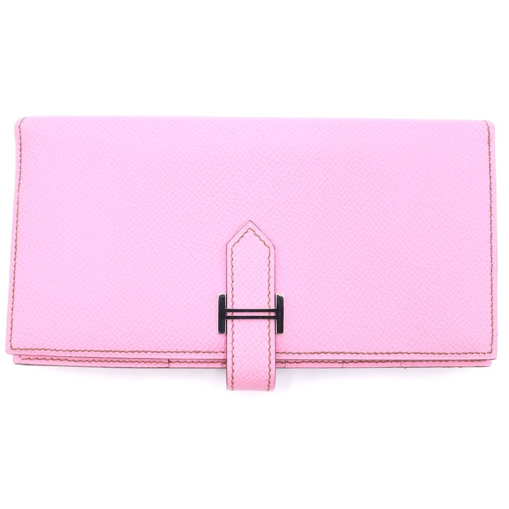HERMES(エルメス) ベアンスフレ エプソン ロングウォレット 長財布 カードケース ピンク レザー □M刻印 シルバー金具 レディース