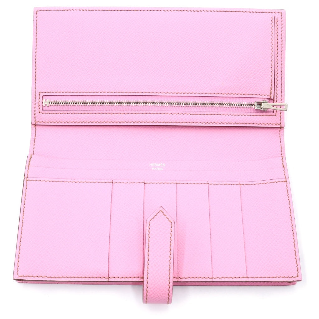 HERMES(エルメス) ベアンスフレ エプソン ロングウォレット 長財布 カードケース ピンク レザー □M刻印 シルバー金具 レディース