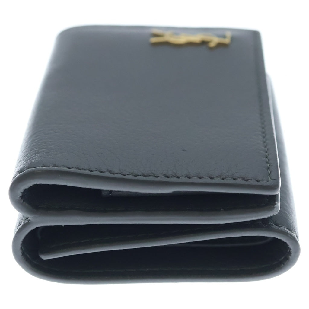 SAINT LAURENT PARIS(サンローランパリ) 三つ折り財布 コンパクトウォレット コインケース グレー レザー 637420 ゴールド金具 レディース