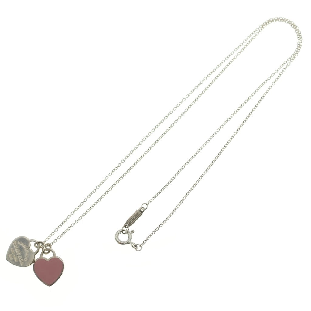 TIFFANY & Co.(ティファニー) リターントゥティファニー ミニダブルハートタグ ネックレス ペンダント チェーン シルバー×ピンク SV925 レディース