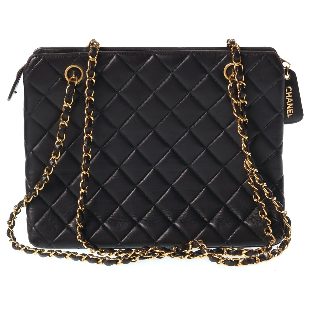 CHANEL(シャネル) マトラッセ チェーン ショルダーバッグ アウトサイド フラップ ゴールド金具 ラムスキン ブラック レディース