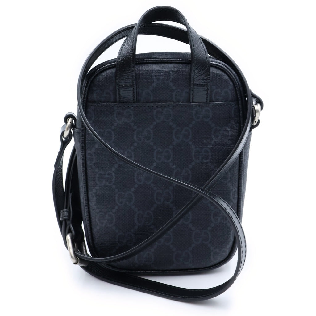 GUCCI(グッチ) インターロッキングG ミニショルダーバッグ ブラック レザー×PVC 672952 シルバー金具