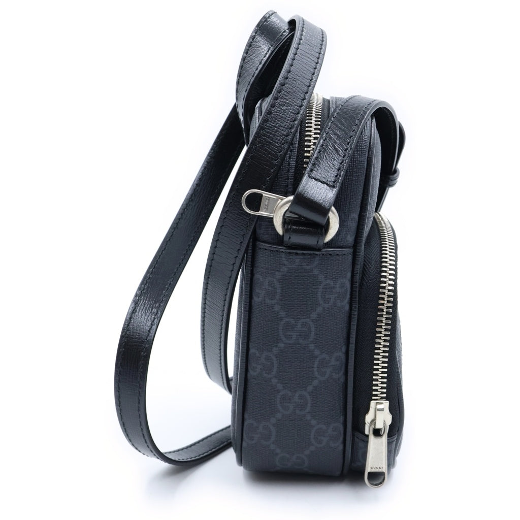 GUCCI(グッチ) インターロッキングG ミニショルダーバッグ ブラック レザー×PVC 672952 シルバー金具