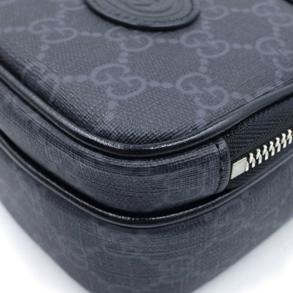 GUCCI(グッチ) インターロッキングG ミニショルダーバッグ ブラック レザー×PVC 672952 シルバー金具