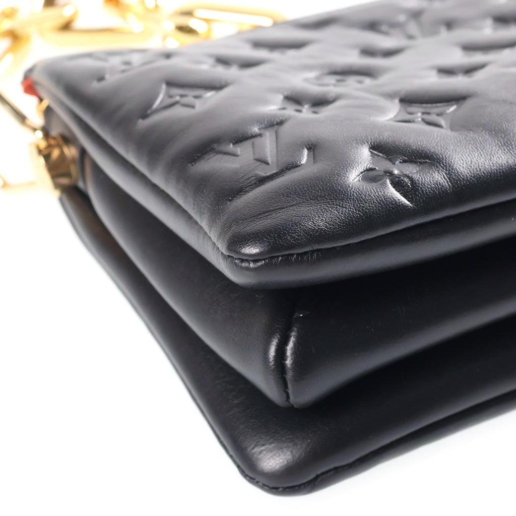 LOUIS VUITTON(ルイヴィトン) エンボス クッサンBB チェーンハンドバッグ ブラック レザー M21259 ゴールド金具 レディース