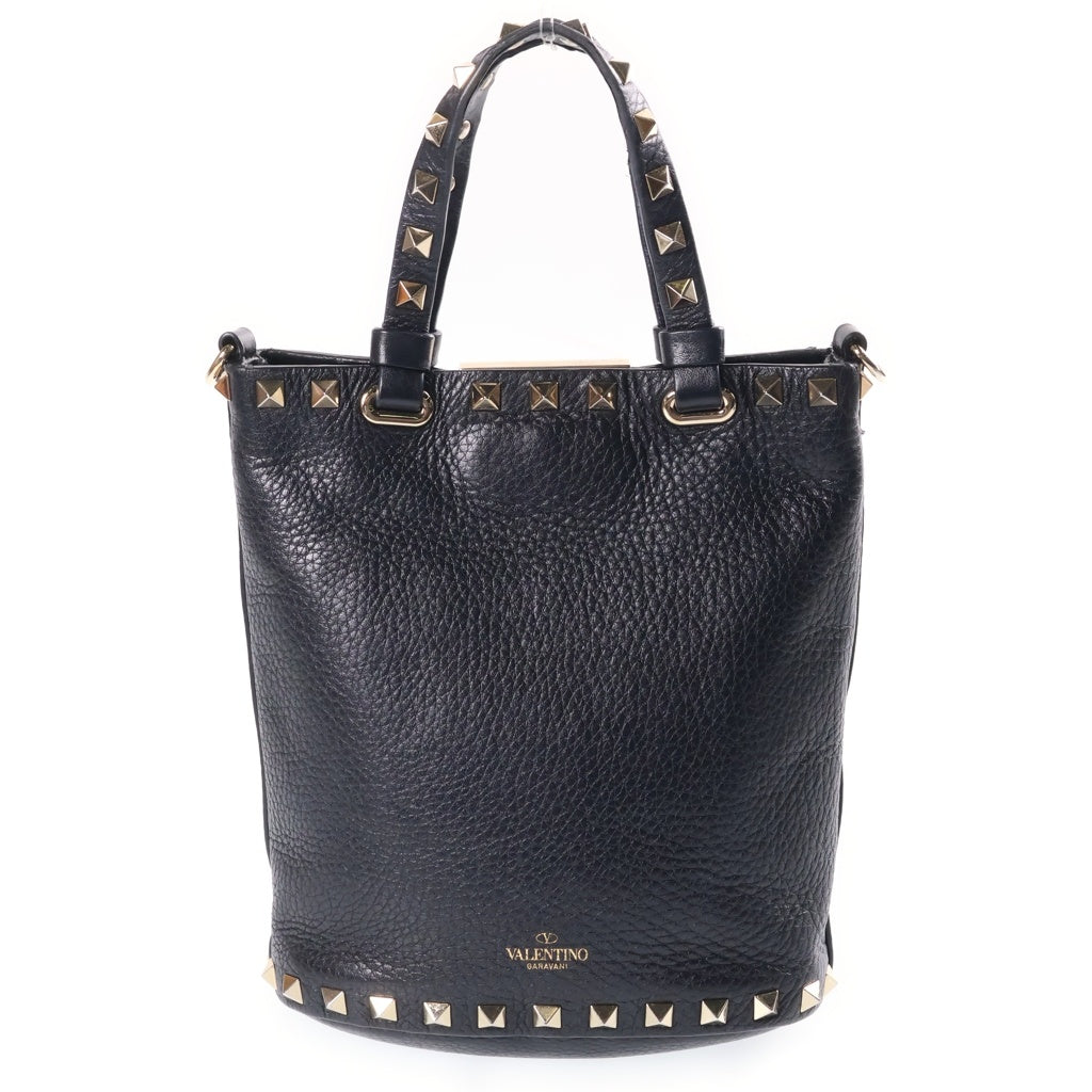 VALENTINO(ヴァレンティノ) ロックスタッズ 2WAYハンドバッグ ショルダーバッグ ブラック レザー ゴールド金具 レディース