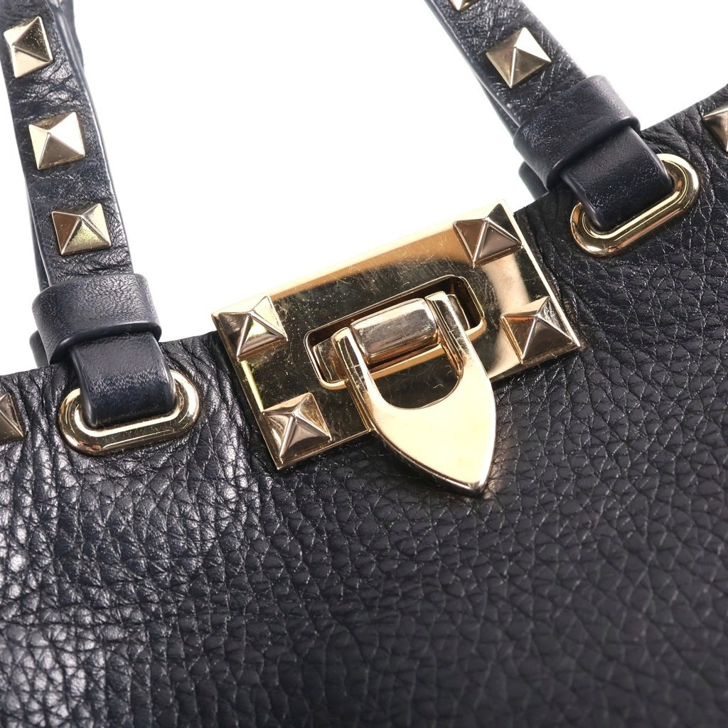 VALENTINO(ヴァレンティノ) ロックスタッズ 2WAYハンドバッグ ショルダーバッグ ブラック レザー ゴールド金具 レディース