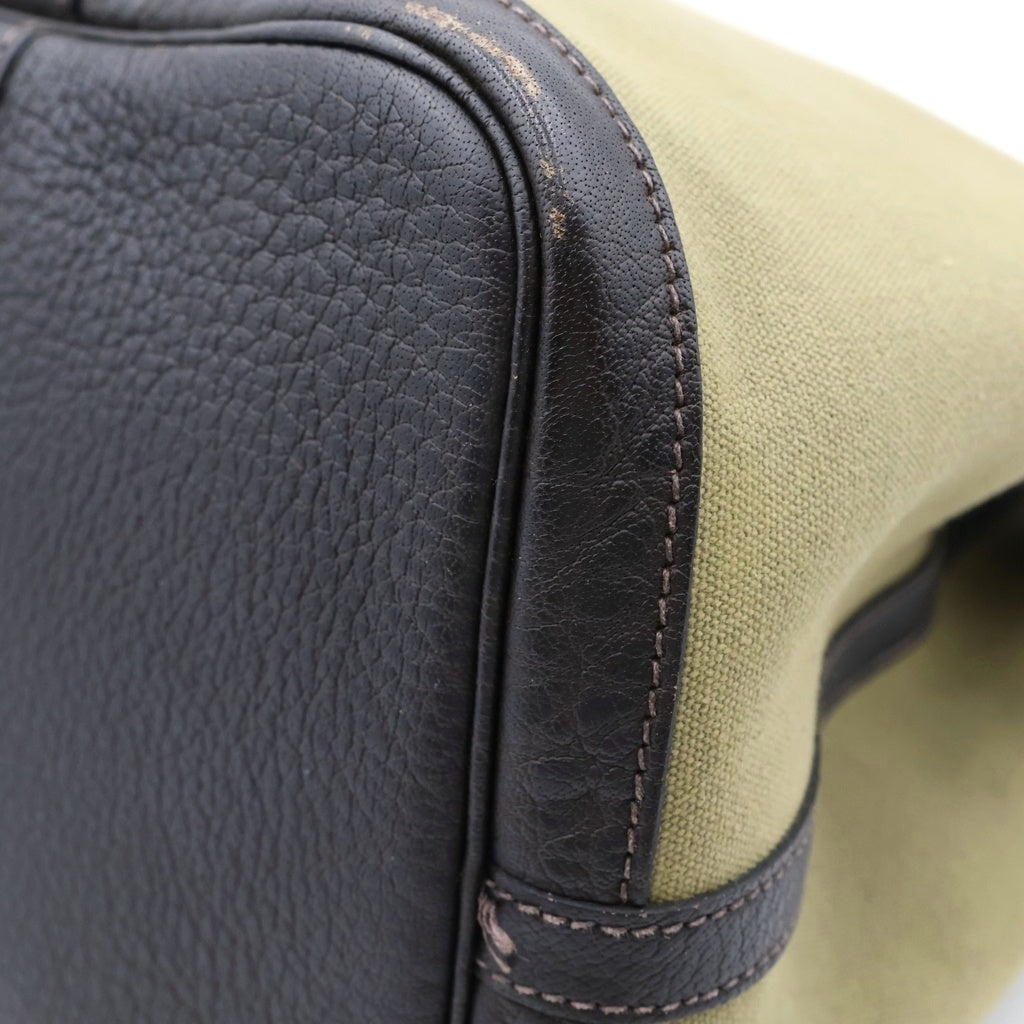 HERMES(エルメス) ガーデンパーティPM トートバッグ ハンドバッグ カーキ×ブラウン レザー×トワルアッシュ T刻印 シルバー金具 レディース