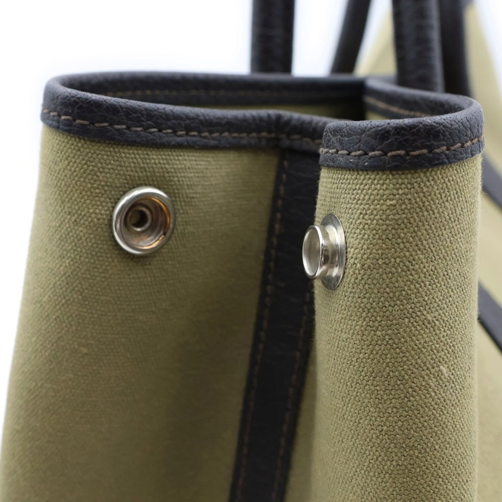 HERMES(エルメス) ガーデンパーティPM トートバッグ ハンドバッグ カーキ×ブラウン レザー×トワルアッシュ T刻印 シルバー金具 レディース